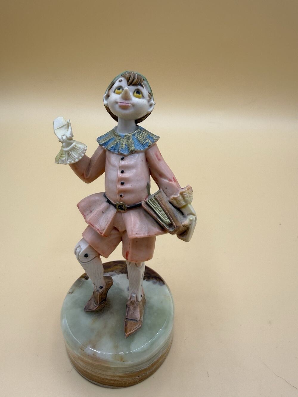 Vintage The Sons Italy Pinocchio Figurine on Alabaster Onyx Base 5.5”